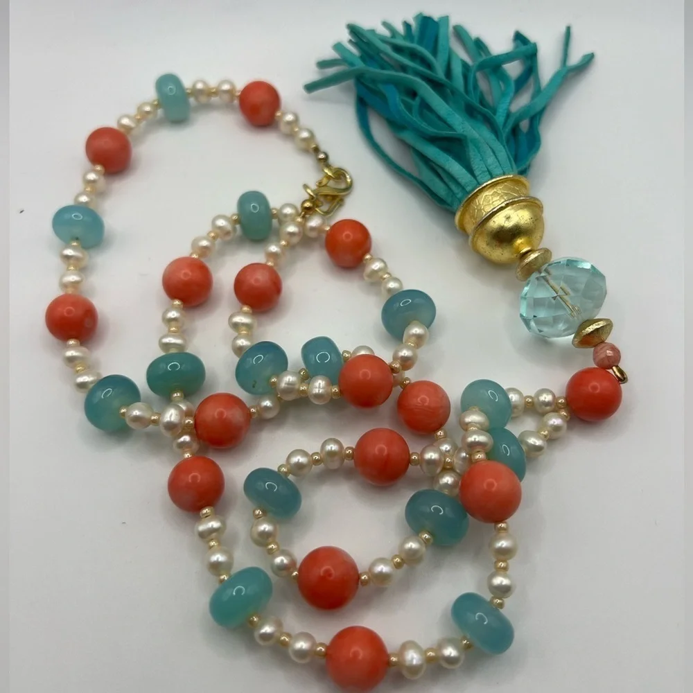 Pearl and coral beads mala